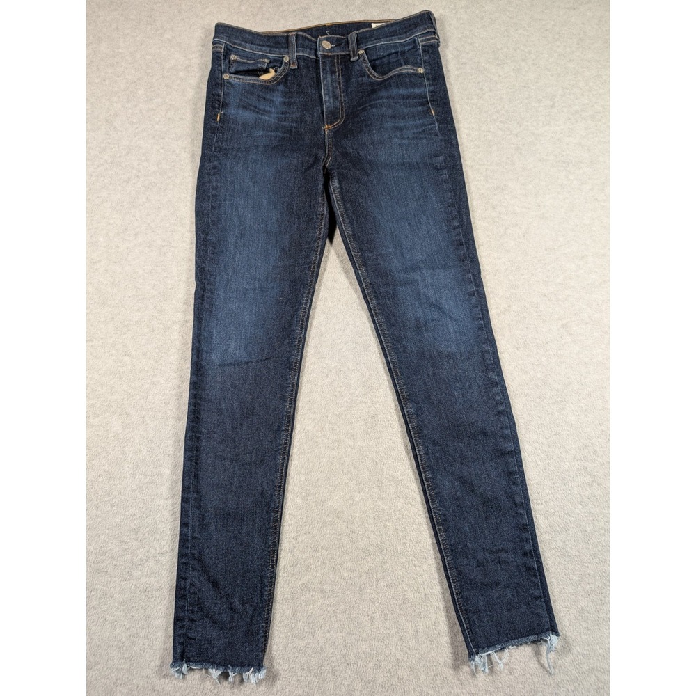 Rag & Bone Women Jeans 28x27 Ankle Skinny Raw Hem High Rise Dark‎ Rise